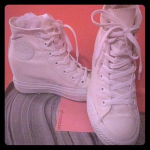 All white wedge converse